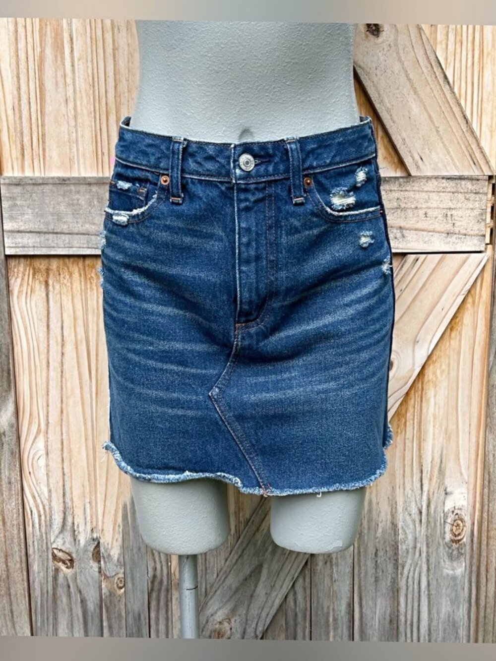 Abercrombie & Fitch Navy Distressed Zoe Natural Rise Vintage A-Line Skirt~25~